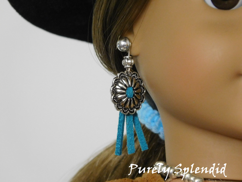 American made concho earrings with turquoise for 18 inch girl doll | Purely Splendid