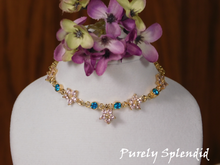 Load image into Gallery viewer, Sparkling Create Your Own Pink Flower and Azure Blue stone necklace
