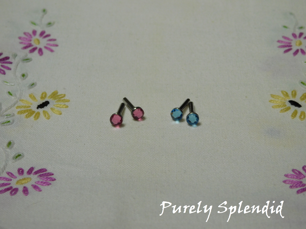 Crystal Rose and Aquamarine sparkling crystal studs for dolls