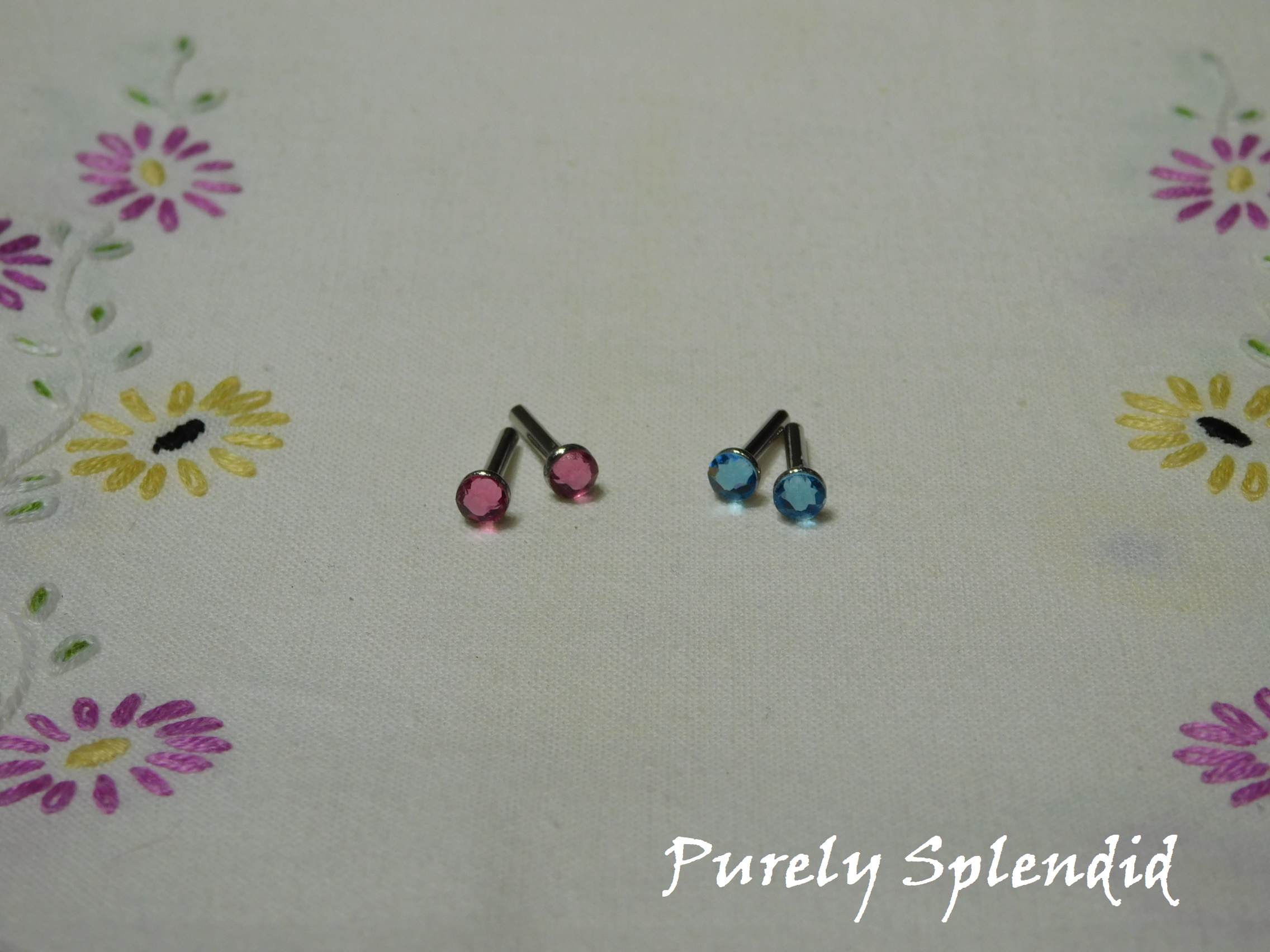 Crystal Rose and Aquamarine sparkling crystal studs for dolls