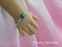 Load image into Gallery viewer, Crystal Stacking Bracelet with Teal accents as shown on an 18 inch doll
