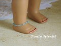 Dainty Ankle Bracelet in SkyBlue shown on an 18 inch doll who has a 4 3/8" ankle