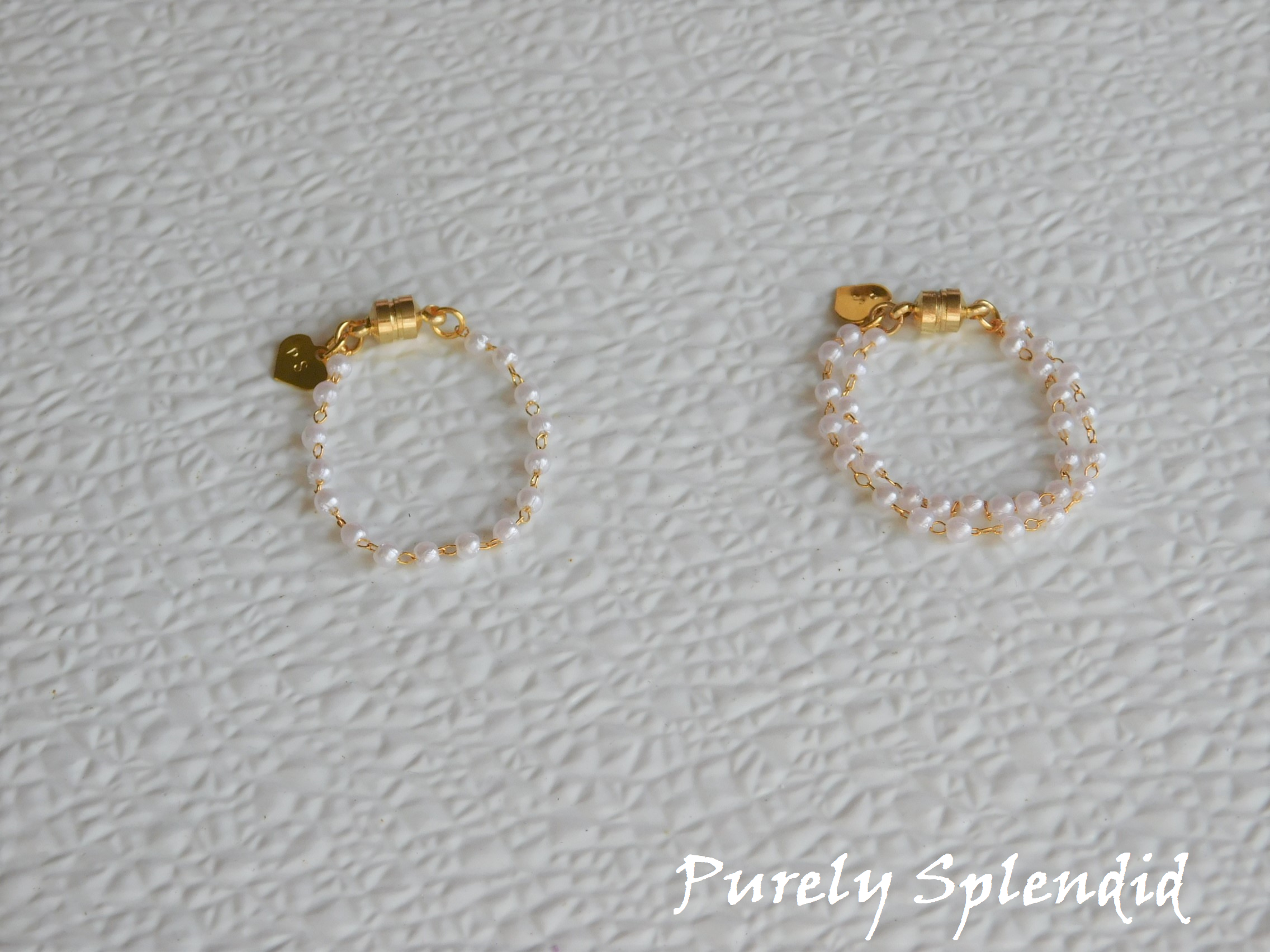 Dainty Pearl Bracelet single row and double row on a white background
