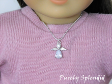 Load image into Gallery viewer, Dazzling Silver Angel Necklace shown on an 18 inch doll
