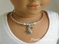Easter Bunny Choker Necklace for 18 inch girl dolls - silver bunny charm with pastel beads / Purely Splendid