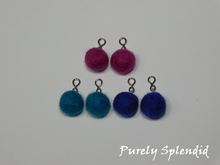 Load image into Gallery viewer, Three pairs of Felt Wool Ball Earrings in cool color choices - Magents, Teal and Royal Blue
