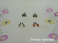 Set of four Earthy Crystal Stud Earrings, Fern Green, Honey, Smoked Topaz and Tangerine for dolls