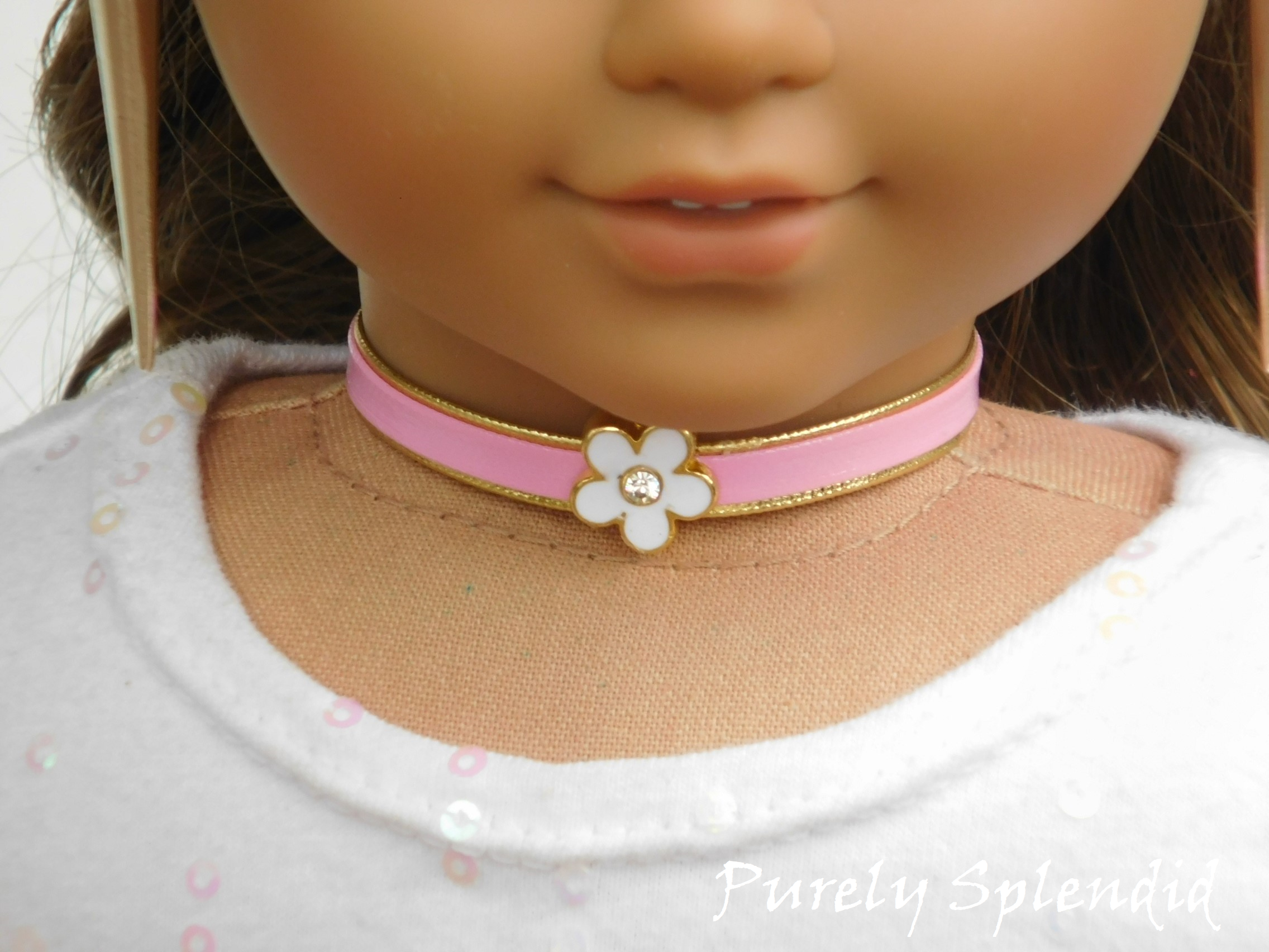 18 inch doll wearing a Pink Flower Choker