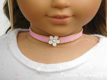 Load image into Gallery viewer, 18 inch doll wearing a Pink Flower Choker
