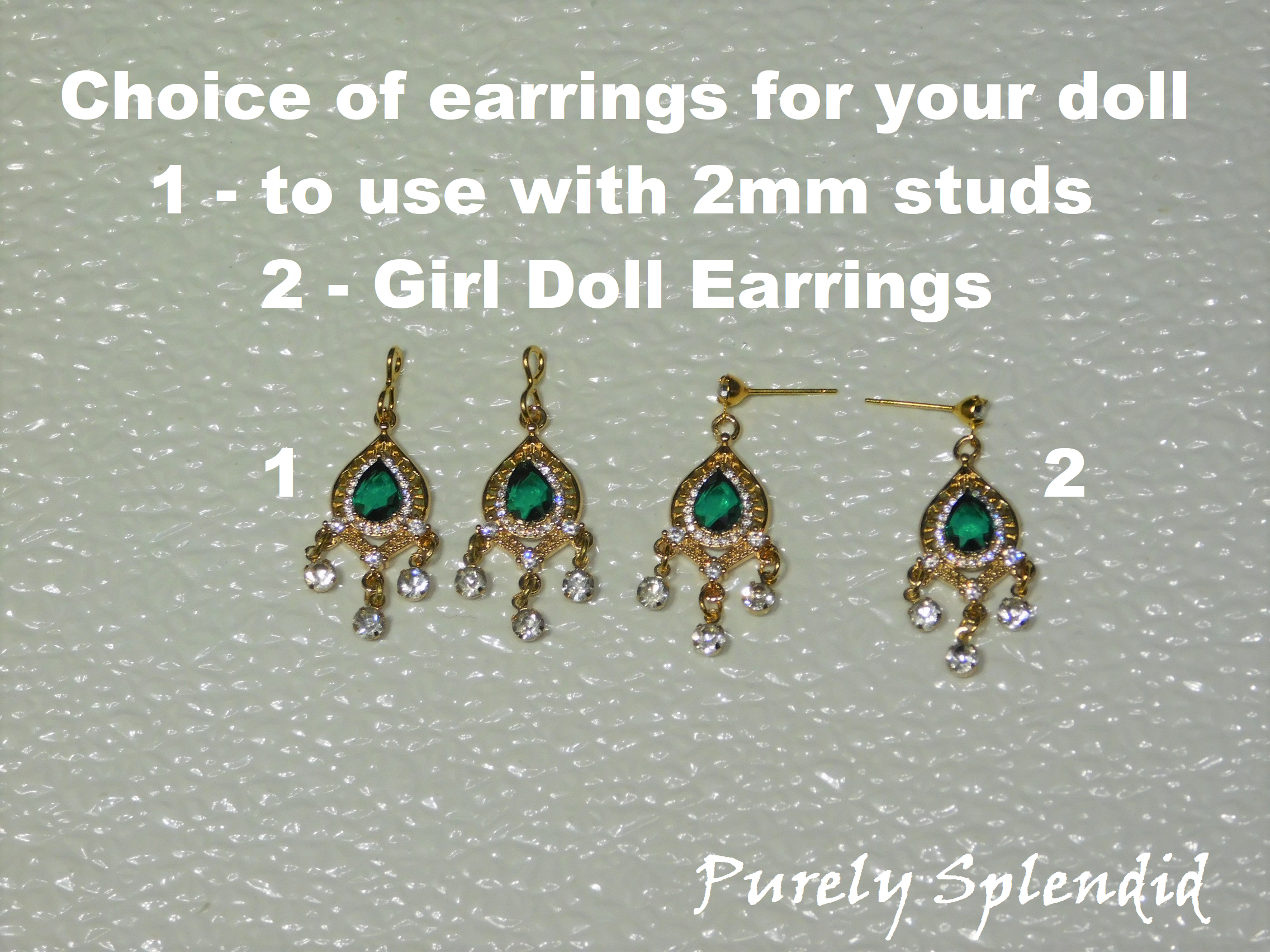 comparison of "to use with 2mm studs" and the "Girl Doll" earrings