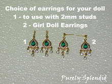 Load image into Gallery viewer, comparison of &quot;to use with 2mm studs&quot; and the &quot;Girl Doll&quot; earrings
