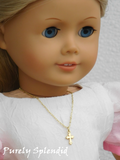 18 inch doll shown wearing a Gold Cross Necklace
