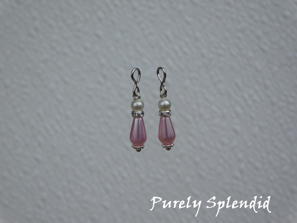 18 inch girl doll wearing pink and white pearl earring dangles - holiday earrings | American made | Purely Splendid
