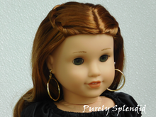Load image into Gallery viewer, 18 inch doll shown wearing a pair of Large Golden Hoop Earring Dangles
