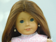 Load image into Gallery viewer, 18 inch doll shown wearing a pair of Large Sparkling Silver Earring Dangles
