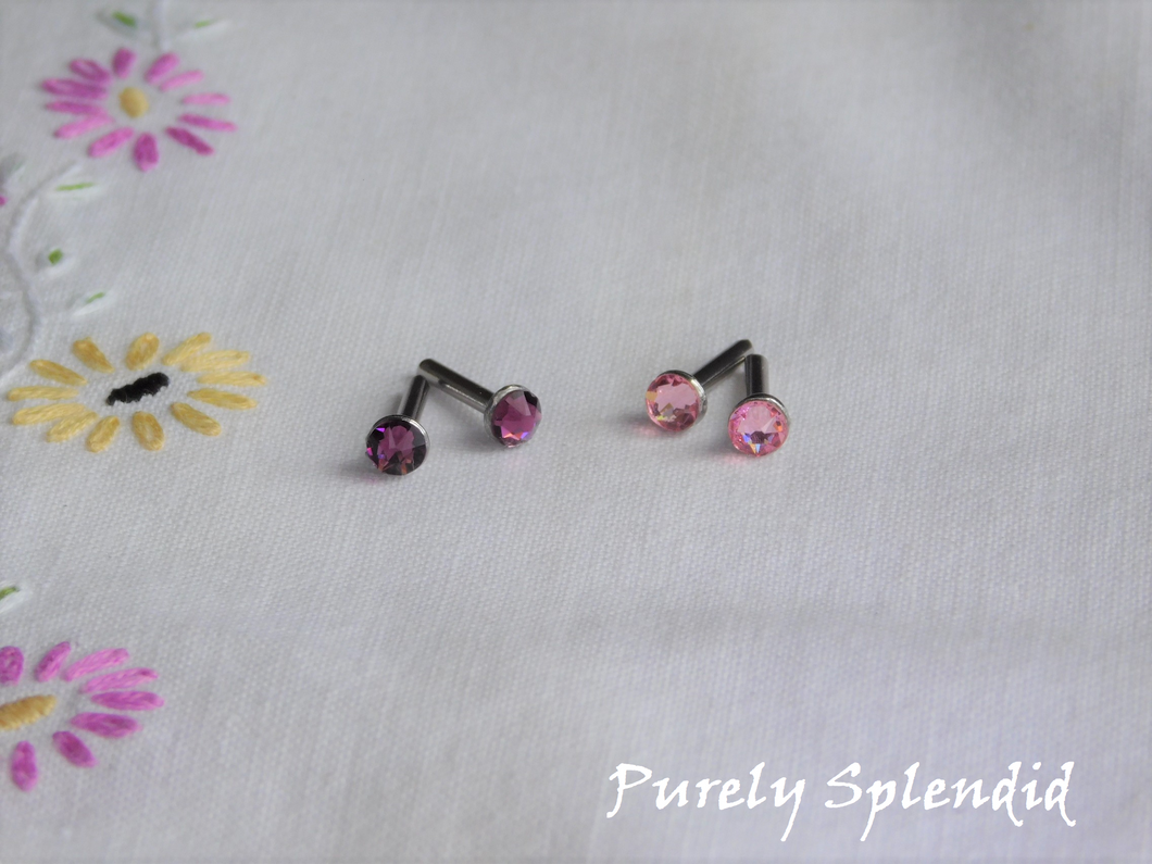 Amethyst and Light Rose Sparkling Crystal Stud Earrings for dolls