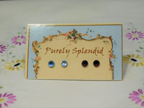 American made blue and red crystal 2mm stud earrings for 18 inch girl doll | Purely Splendid

