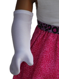 Perfect Fit Long White Gloves shown on the hand of an 18" doll