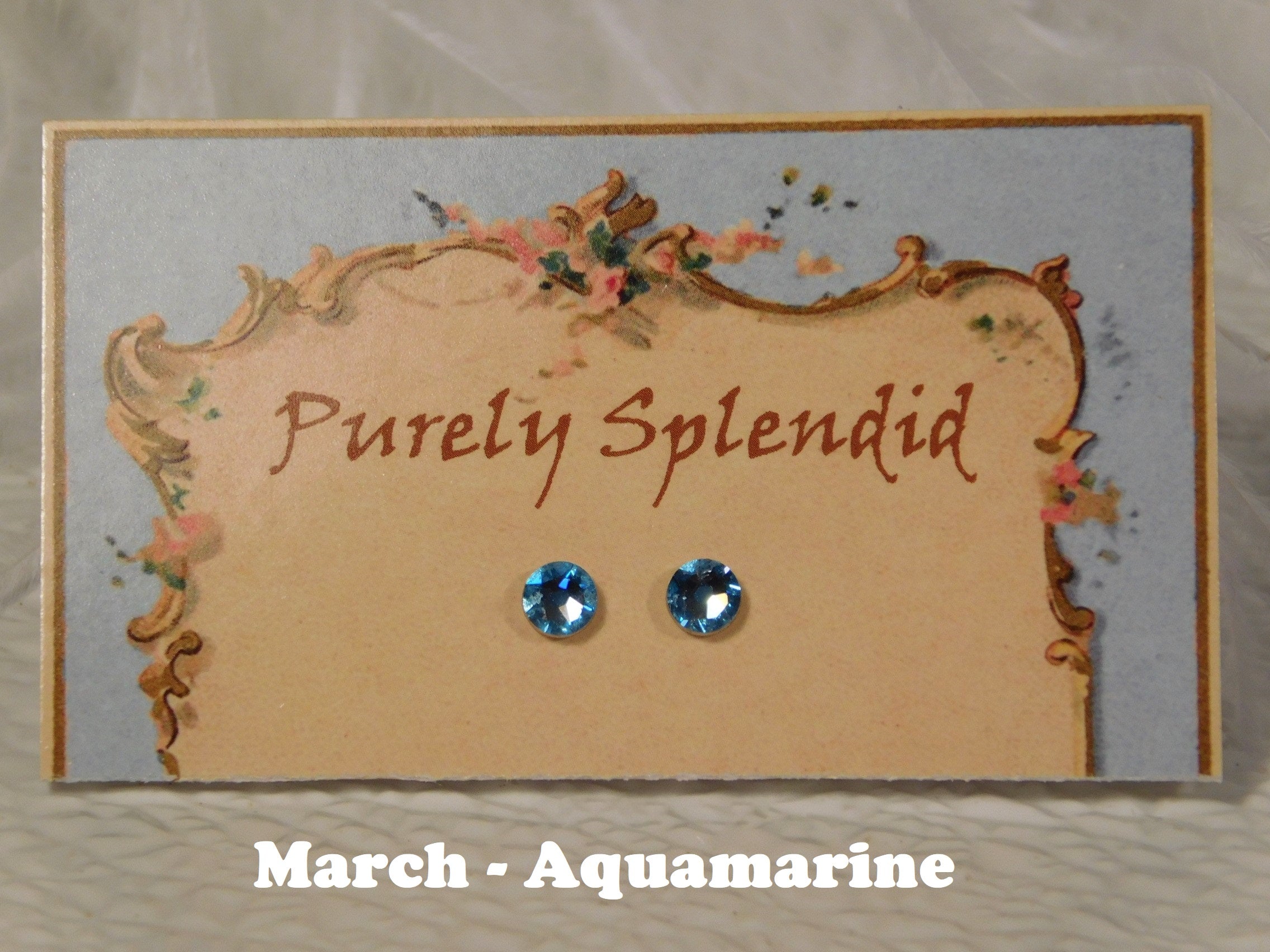March Birthstone Aquamarine Studs for 18 inch dolls