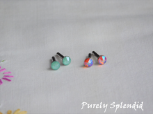 Load image into Gallery viewer, Mint Green and Tangerine Shimmer Sparkling 2mm Stud Earrings for dolls
