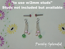 Load image into Gallery viewer, Mint and Pink Earring Dangles shown with a pair of studs which are not included but available
