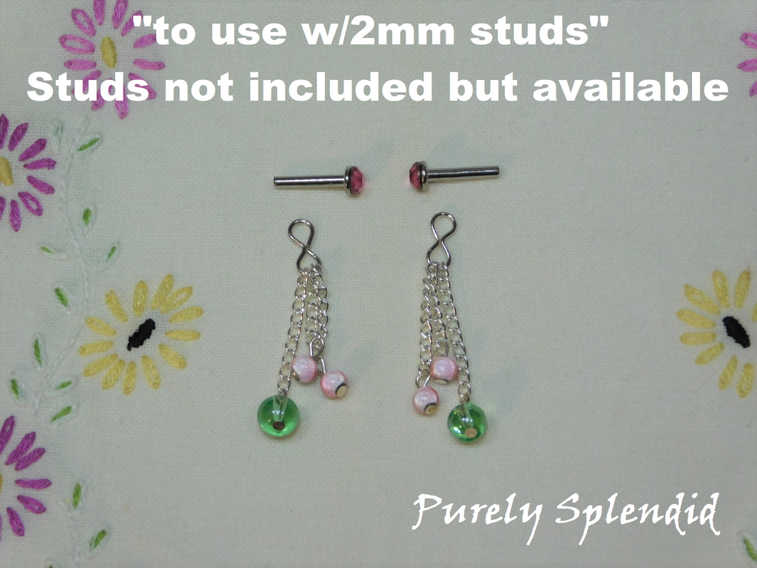 Mint and Pink Earring Dangles shown with a pair of studs which are not included but available