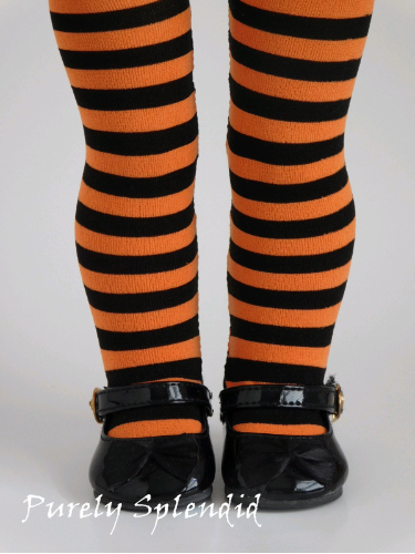 Orange and Black Striped Tights shown on an 18 inch doll