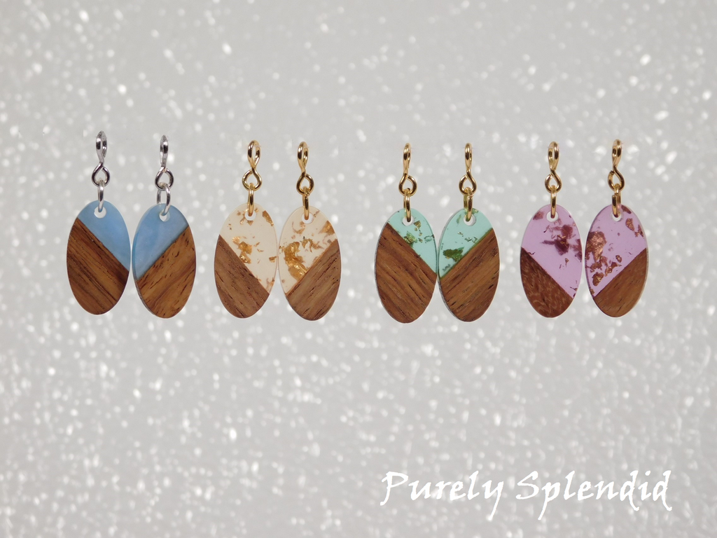 Oval Resin & Wood Earrings - 4 colors