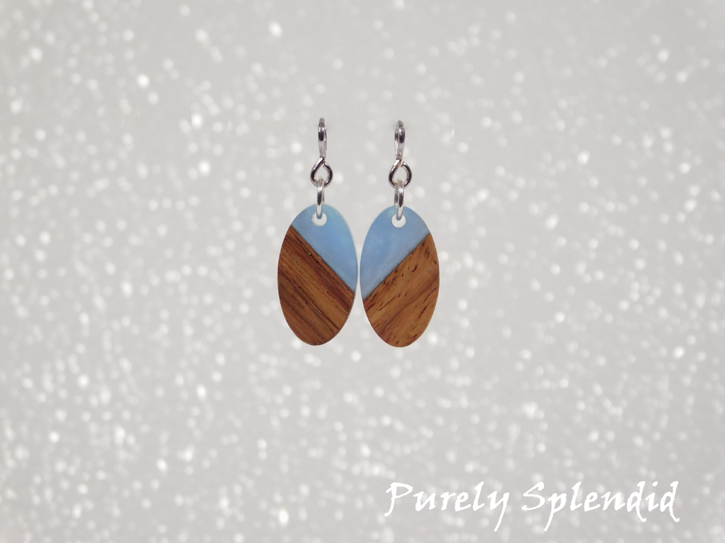 Cornflower Blue Oval Resin & Wood Earring Dangles for dolls