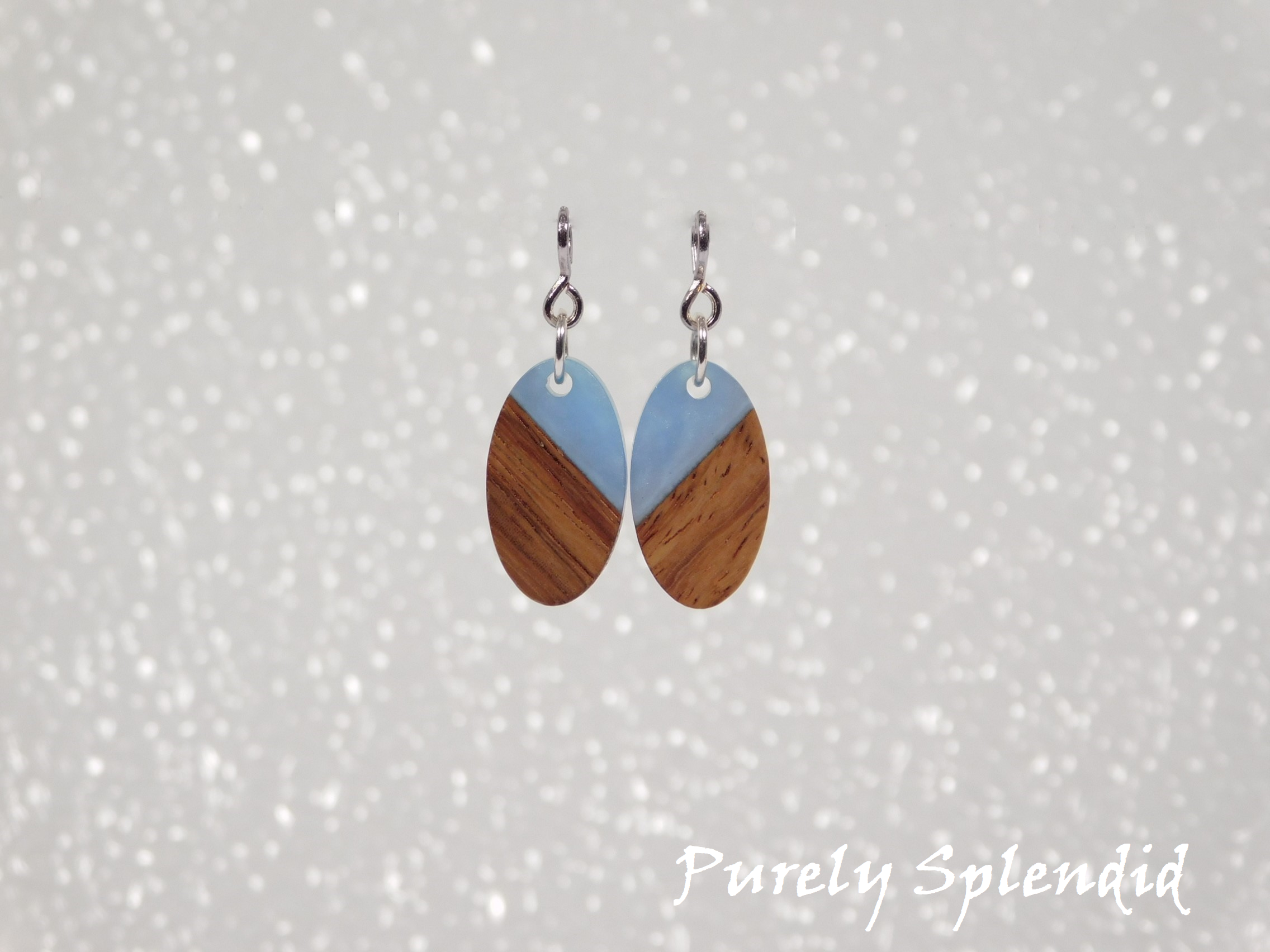 Cornflower Blue Oval Resin & Wood Earring Dangles for dolls