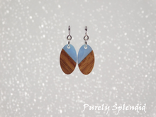 Load image into Gallery viewer, Cornflower Blue Oval Resin &amp; Wood Earring Dangles shown on a white background
