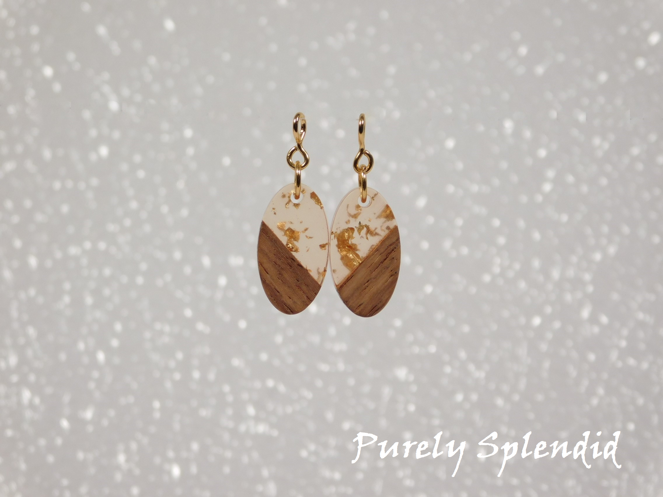 Cream with Gold Flecks Oval Resin & Wood Earrings for dolls