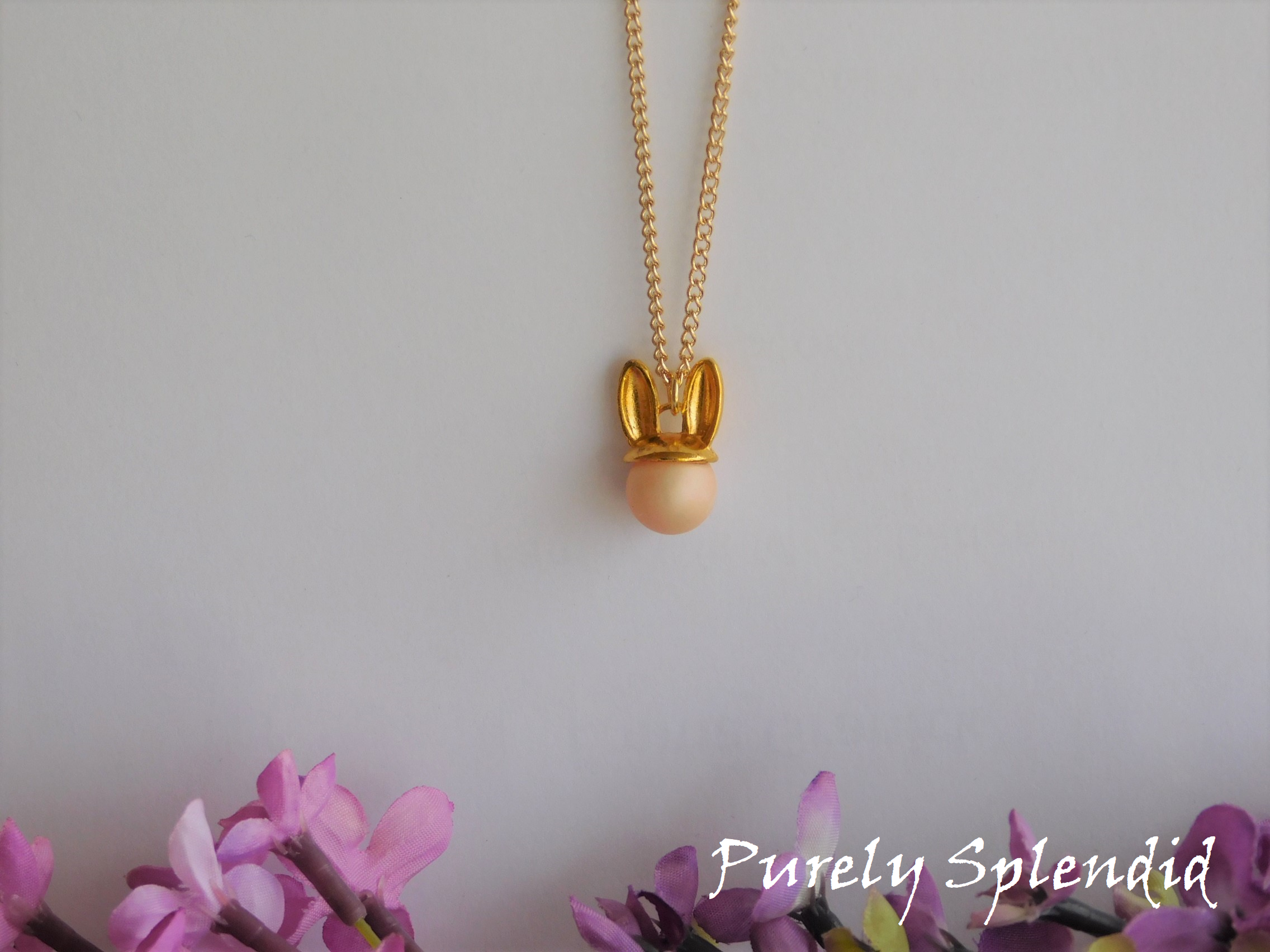  Light orange pastel bunny necklace for 18 inch dolls - spring doll jewelry with gold bunny charm