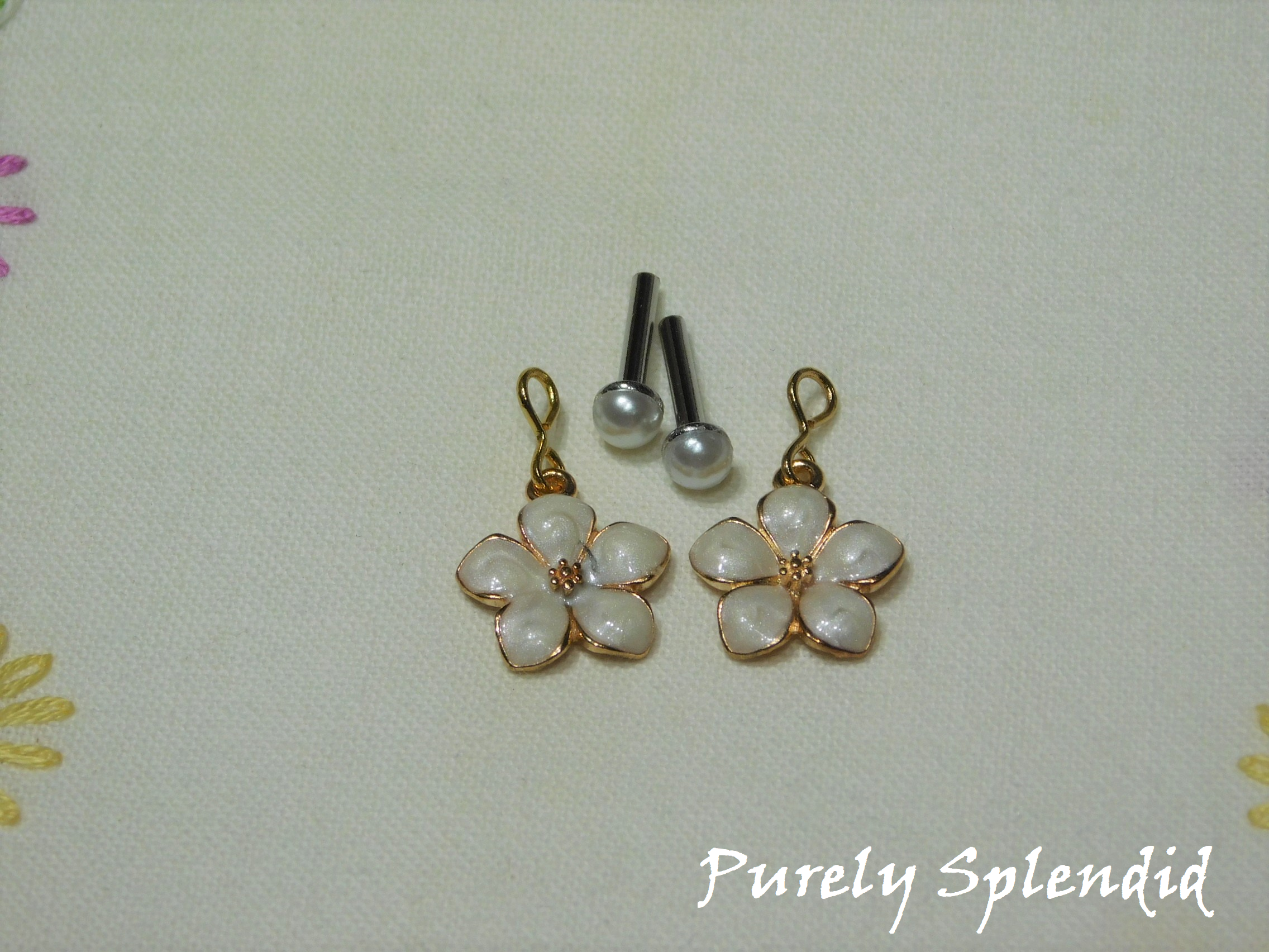 Off White Pastel Flower Earrings with a pair of coordinating 2mm stud earrings 