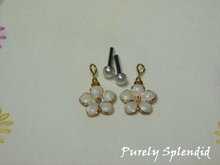 Load image into Gallery viewer, Off White Pastel Flower Earrings with a pair of coordinating 2mm stud earrings 

