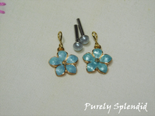 Load image into Gallery viewer, Light Aqua Pastel Flower Earrings with a pair of 2mm stud earrings
