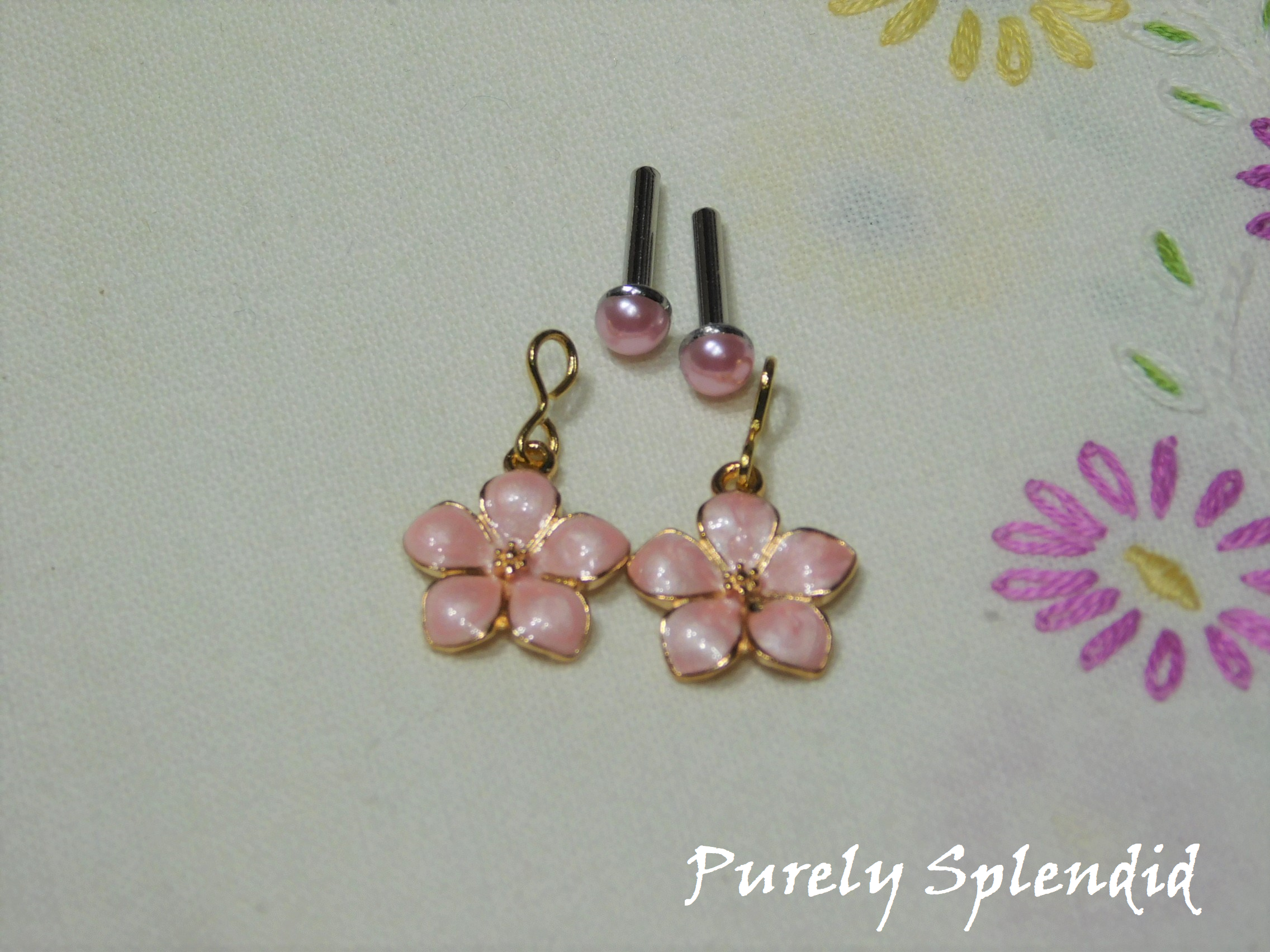Light Pink Pastel Flower Earrings with a pair of coordinating 2mm stud earrings