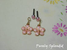 Load image into Gallery viewer, Light Pink Pastel Flower Earrings with a pair of coordinating 2mm stud earrings
