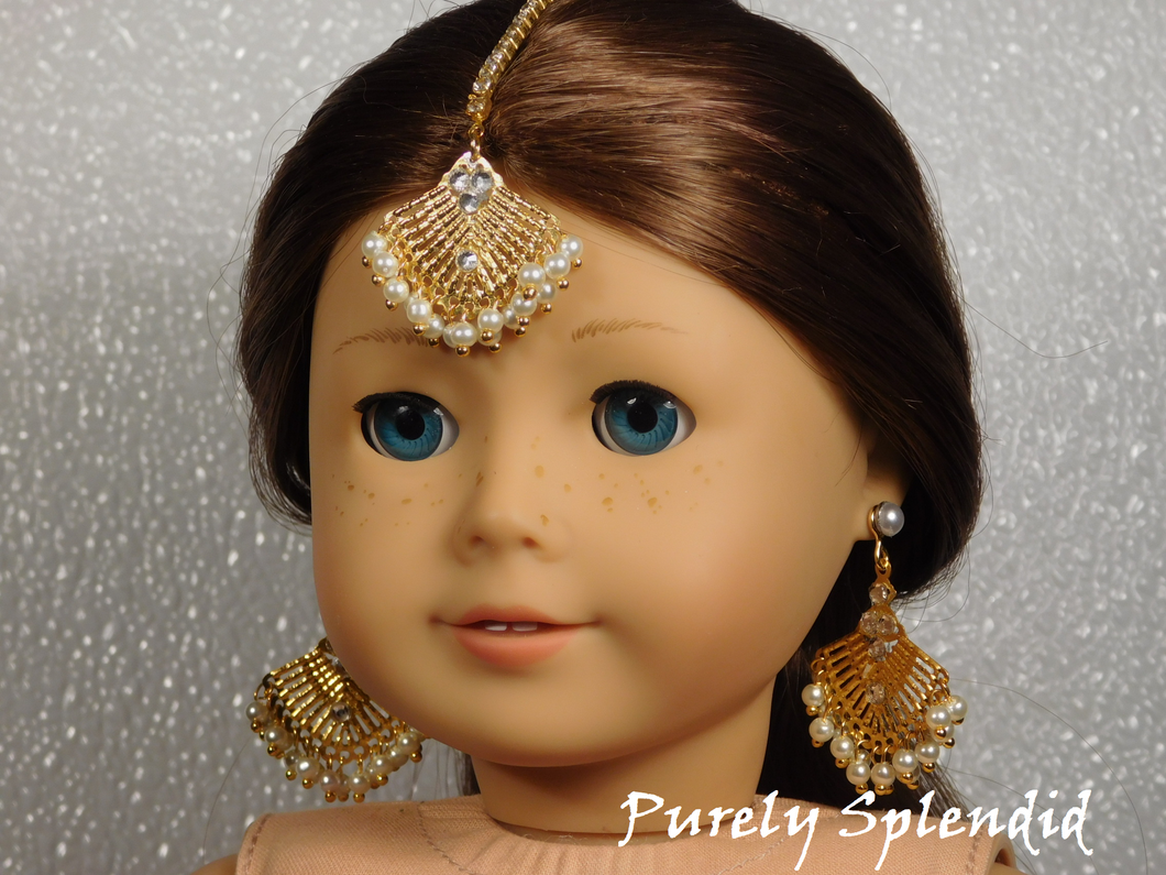 Pearl Bollywood Maang Tikka and Earrings