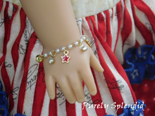 Load image into Gallery viewer, Dainty pearl bracelet with sparkling drops and red star charm
