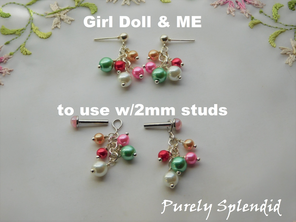 two types of earrings offered for dolls Girl Doll & Me or to use with 2mm studs