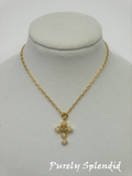 Pearl Cross Necklace on a gold chain