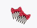 one inch mini hair combs with pink bow and white dots