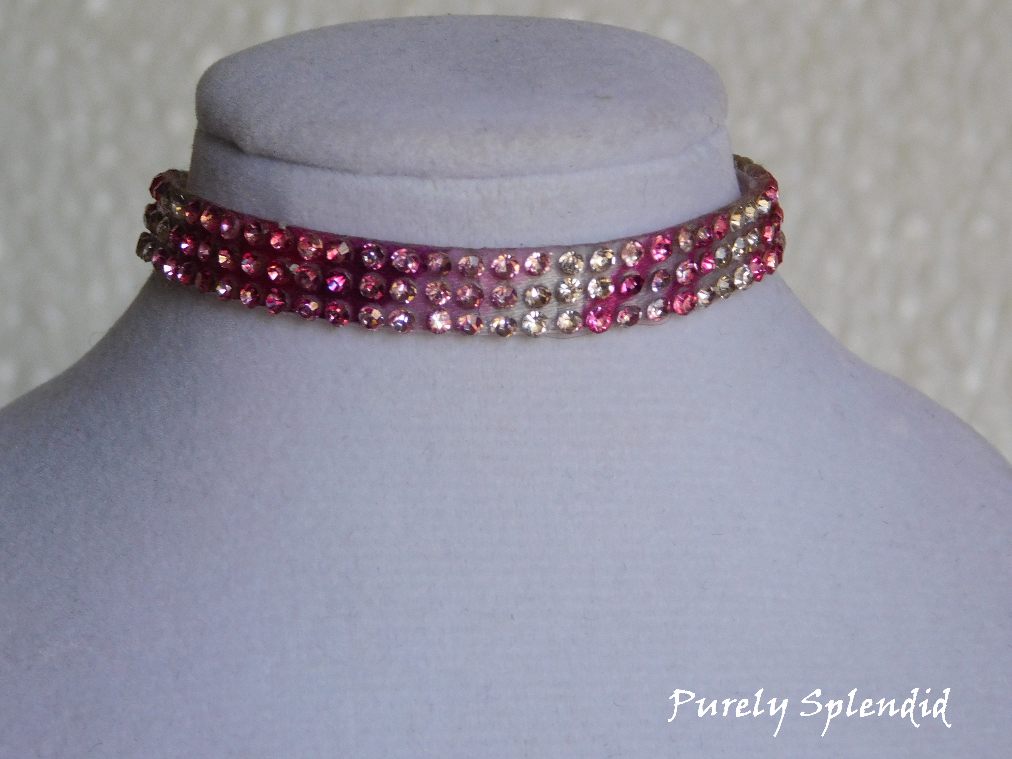 lovely pink variegated crystal choker necklace for 18 inch dolls 