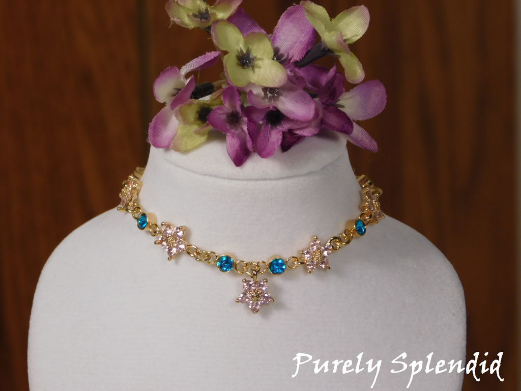 Beautiful Create Your Own Sparkling Pink Flower and Azure Blue crystal necklace