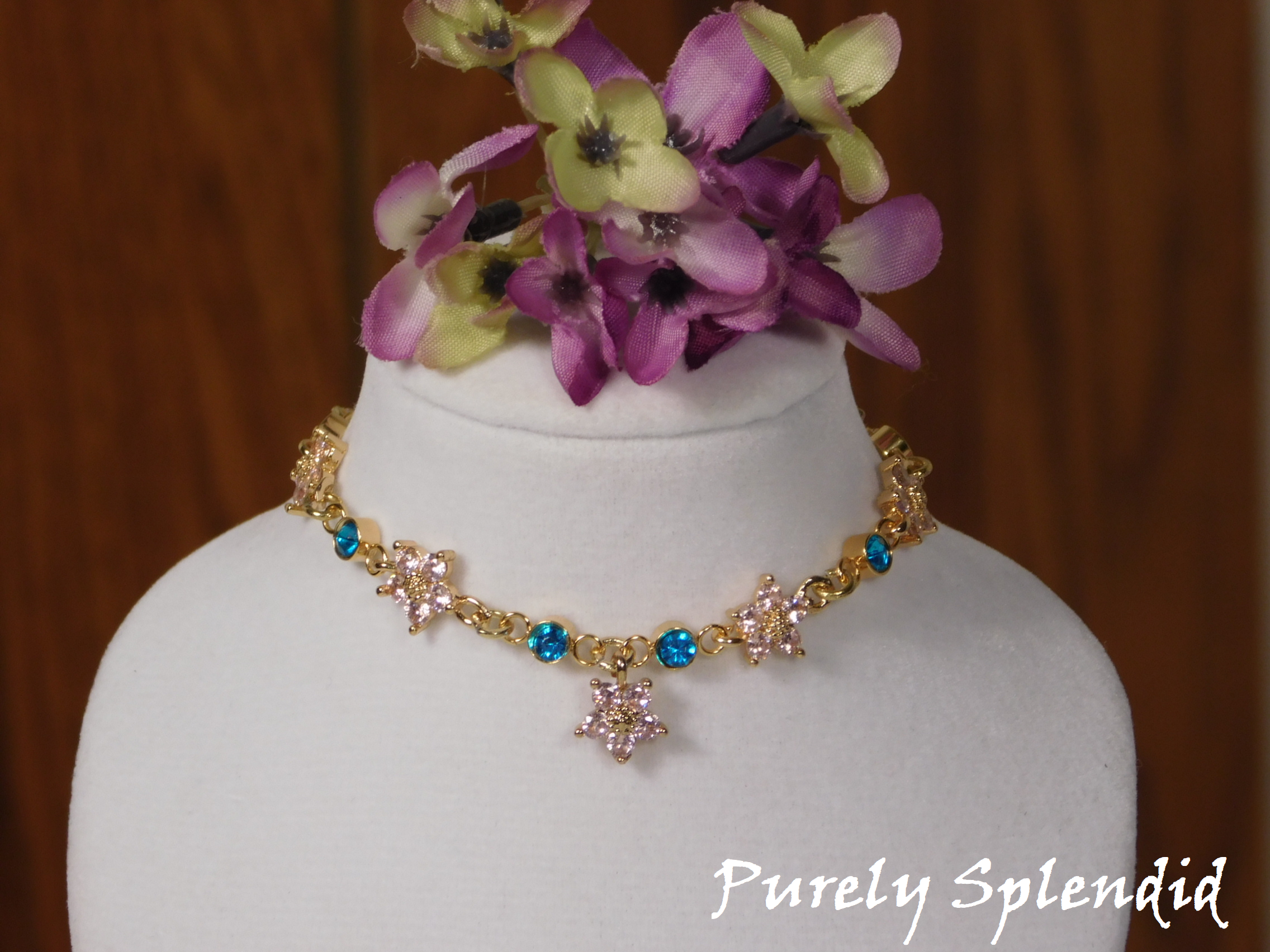 Beautiful Create Your Own Sparkling Pink Flower and Azure Blue crystal necklace