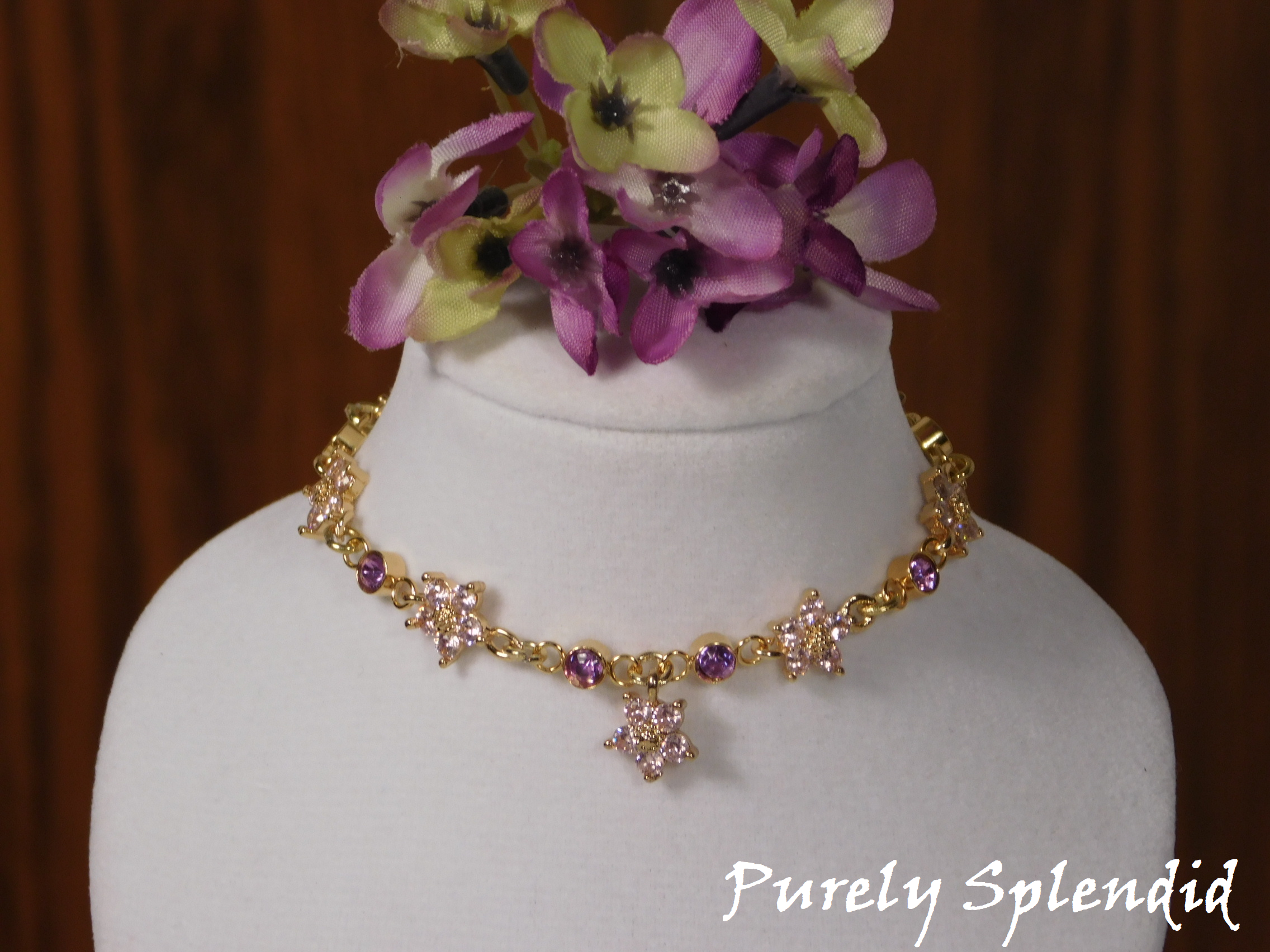 Beautiful Create Your Own Sparkling Pink Flower and Purple crystal necklace
