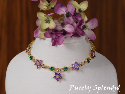 Beautiful Create Your Own Sparkling Purple Flower and Green crystal necklace for 18 inch girl dolls