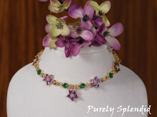 Load image into Gallery viewer, Beautiful Create Your Own Sparkling Purple Flower and Green crystal necklace 
