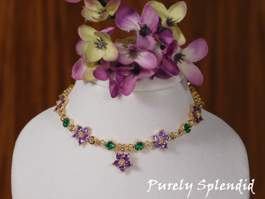 Beautiful Create Your Own Sparkling Purple Flower and Green crystal necklace 